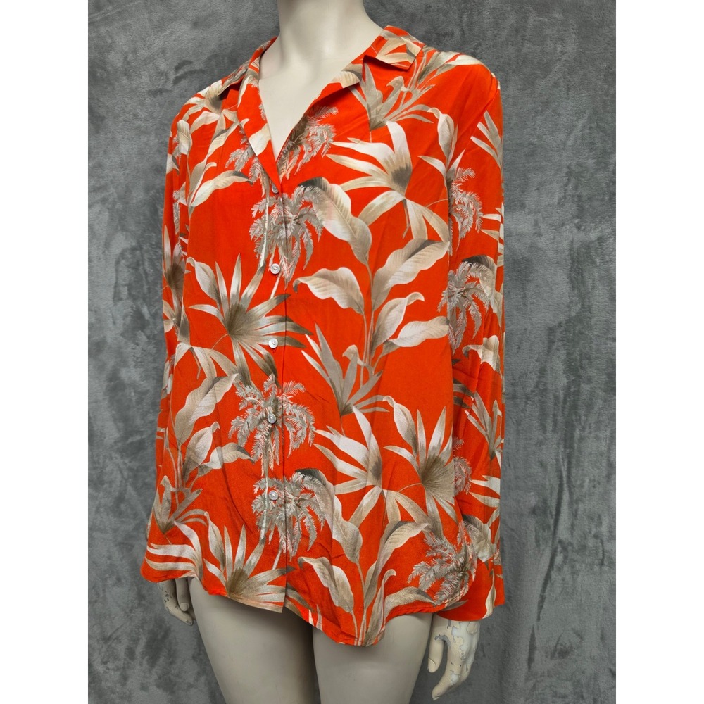 Tommy Bahama Exotic Tropic Silk Shirt Blazing Orange Palm Print LS Small NEW